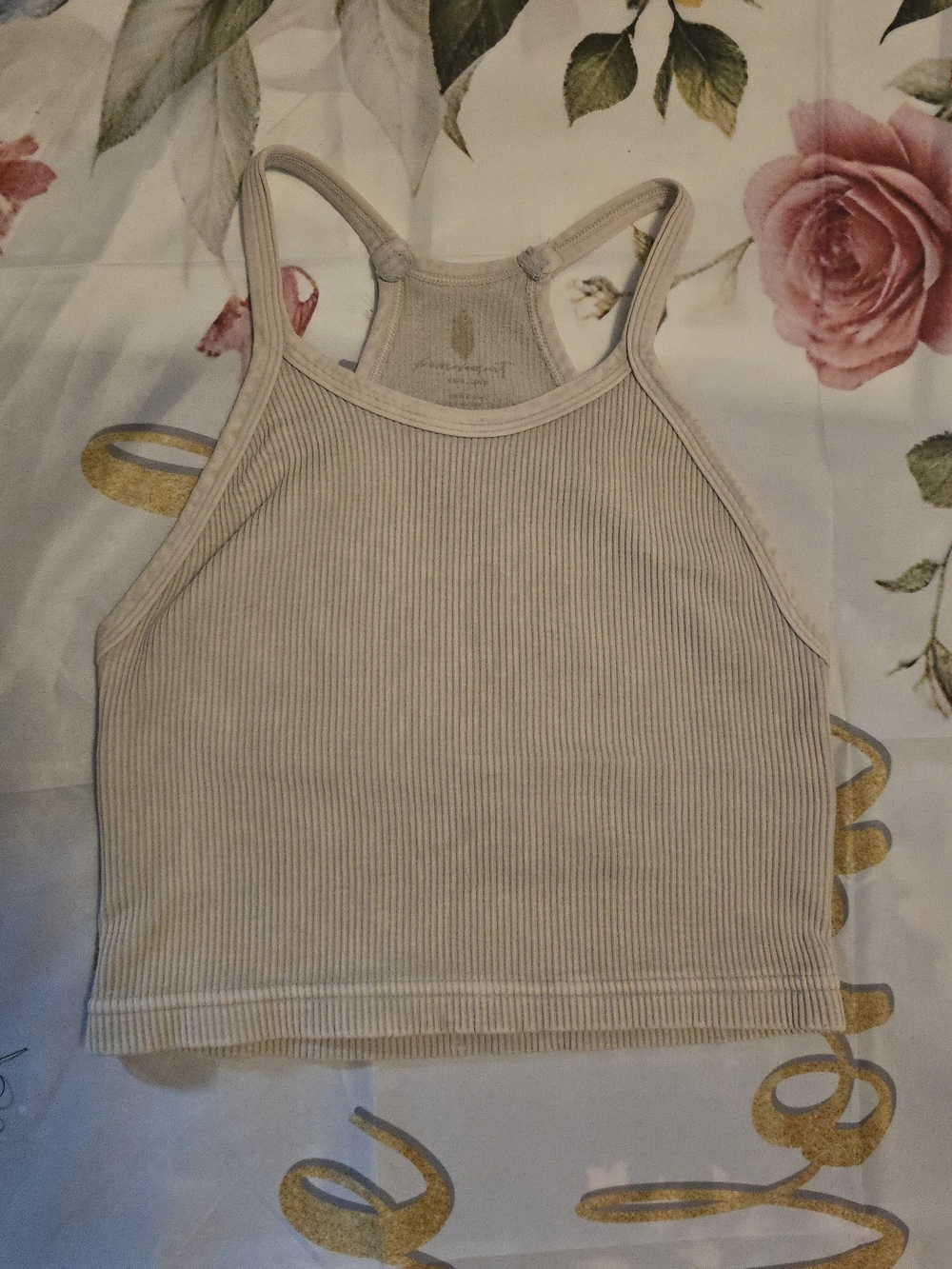 FP Movement by Free People Ribbed Crop Halter Tank Top - Beige